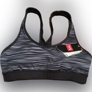 TYR Women’s Sports Bra Lyn Racerback Arvada Grey Black Workout Bra Size S 4/6